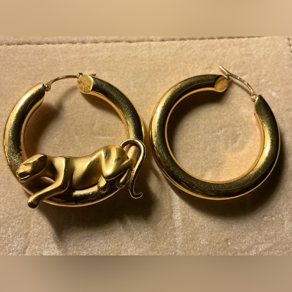 18k Gold Panther Hoop Earrings by Charles Garnier